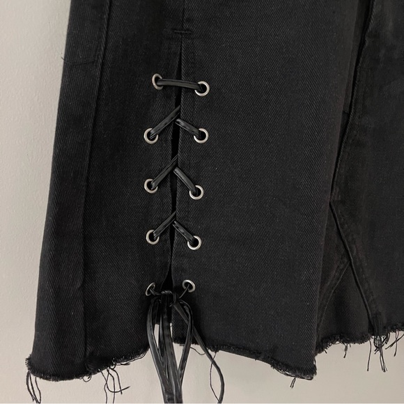 Lace Up Black Denim Skirt, S= US 4 - Picture 9 of 14